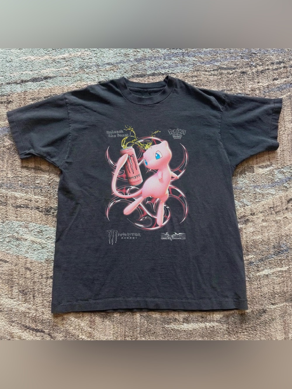 Pokemon Mew Monster Energy Can Black Anime Graphic T-Shirt